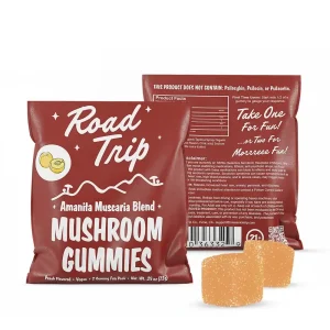 road trip Amanita Muscaria Mushroom Gummies peach