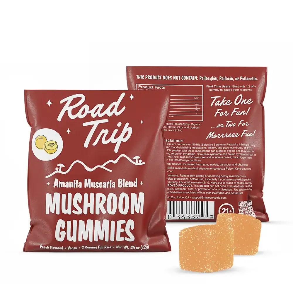road trip Amanita Muscaria Mushroom Gummies peach
