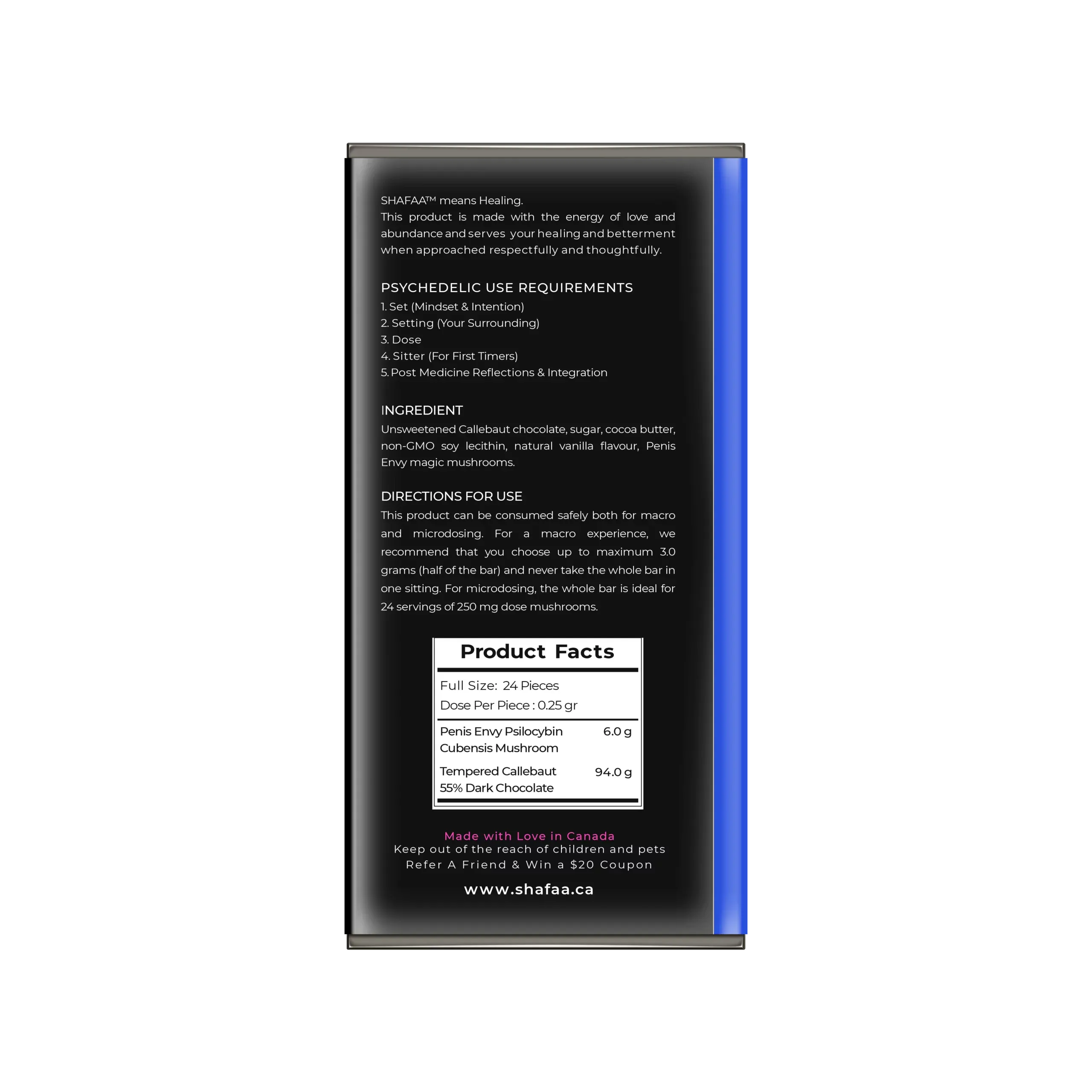 Shafaa Macrodosing Magic Mushroom Dark Chocolate Edibles